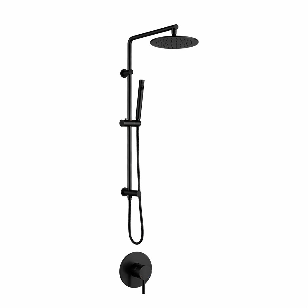 Metro 2 Way Pressure Balance Shower Column Set with Shower Head &amp; Hand Shower - Wall Mount - 8" Brass/Matt Black