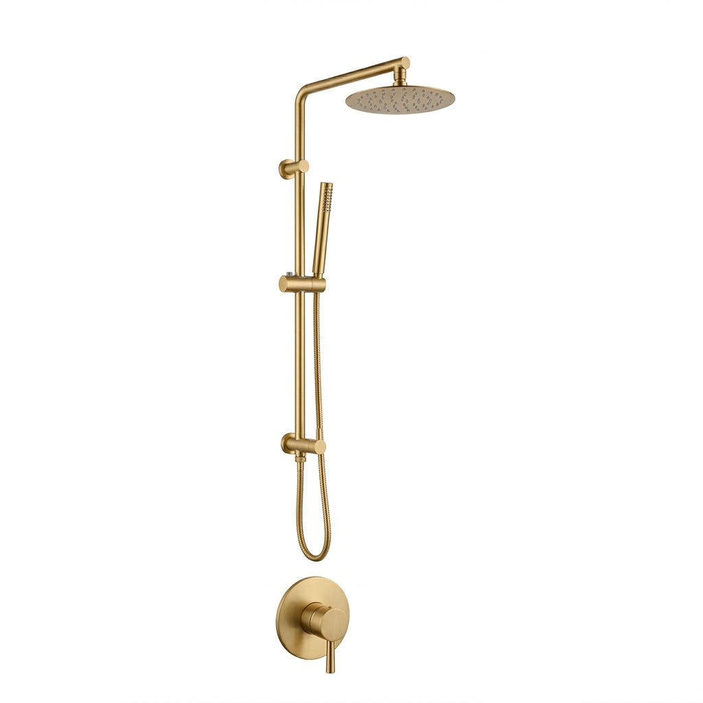 Metro 2 Way Pressure Balance Shower Column Set with Shower Head &amp; Hand Shower - Wall Mount - 8" Brass/Satin Brass