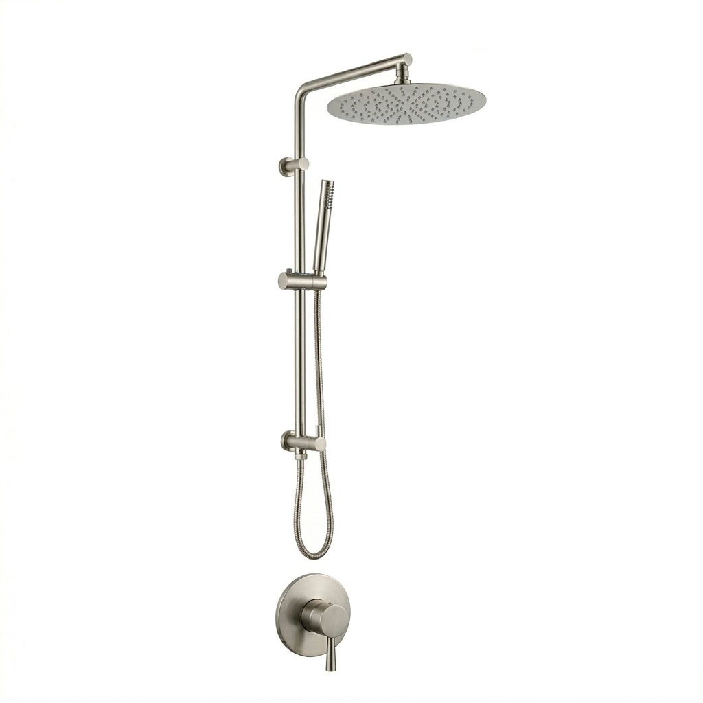 Metro 2 Way Pressure Balance Shower Column Set with Shower Head &amp; Hand Shower - Wall Mount - 12" Brass/Brushed Nickel