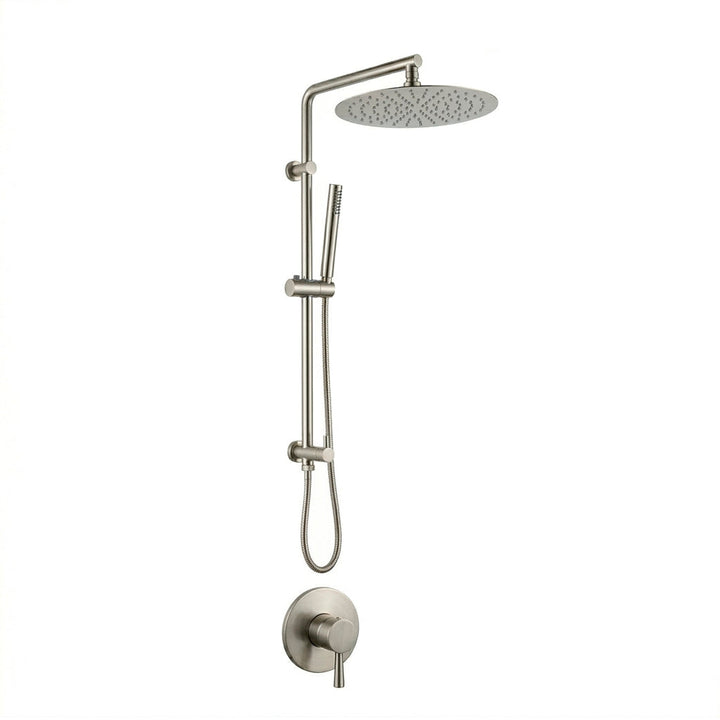Metro 2 Way Pressure Balance Shower Column Set with Shower Head &amp; Hand Shower - Wall Mount - 12" Brass/Brushed Nickel