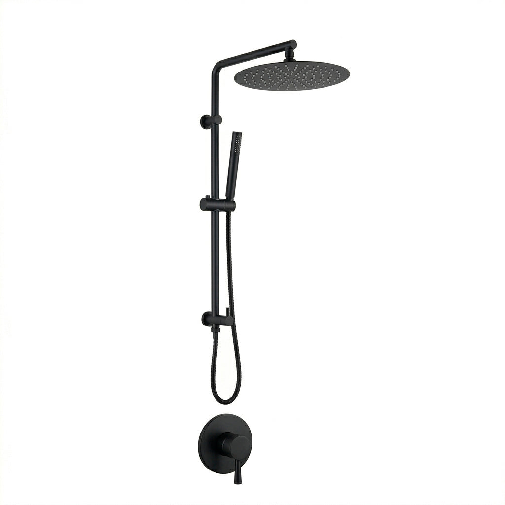 Metro 2 Way Pressure Balance Shower Column Set with Shower Head &amp; Hand Shower - Wall Mount - 12" Brass/Matt Black