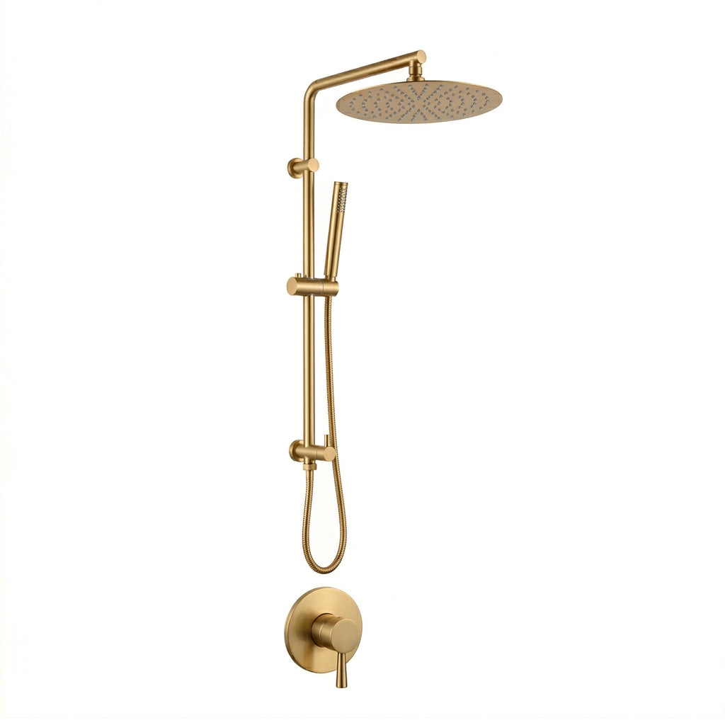 Metro 2 Way Pressure Balance Shower Column Set with Shower Head &amp; Hand Shower - Wall Mount - 12" Brass/Satin Brass