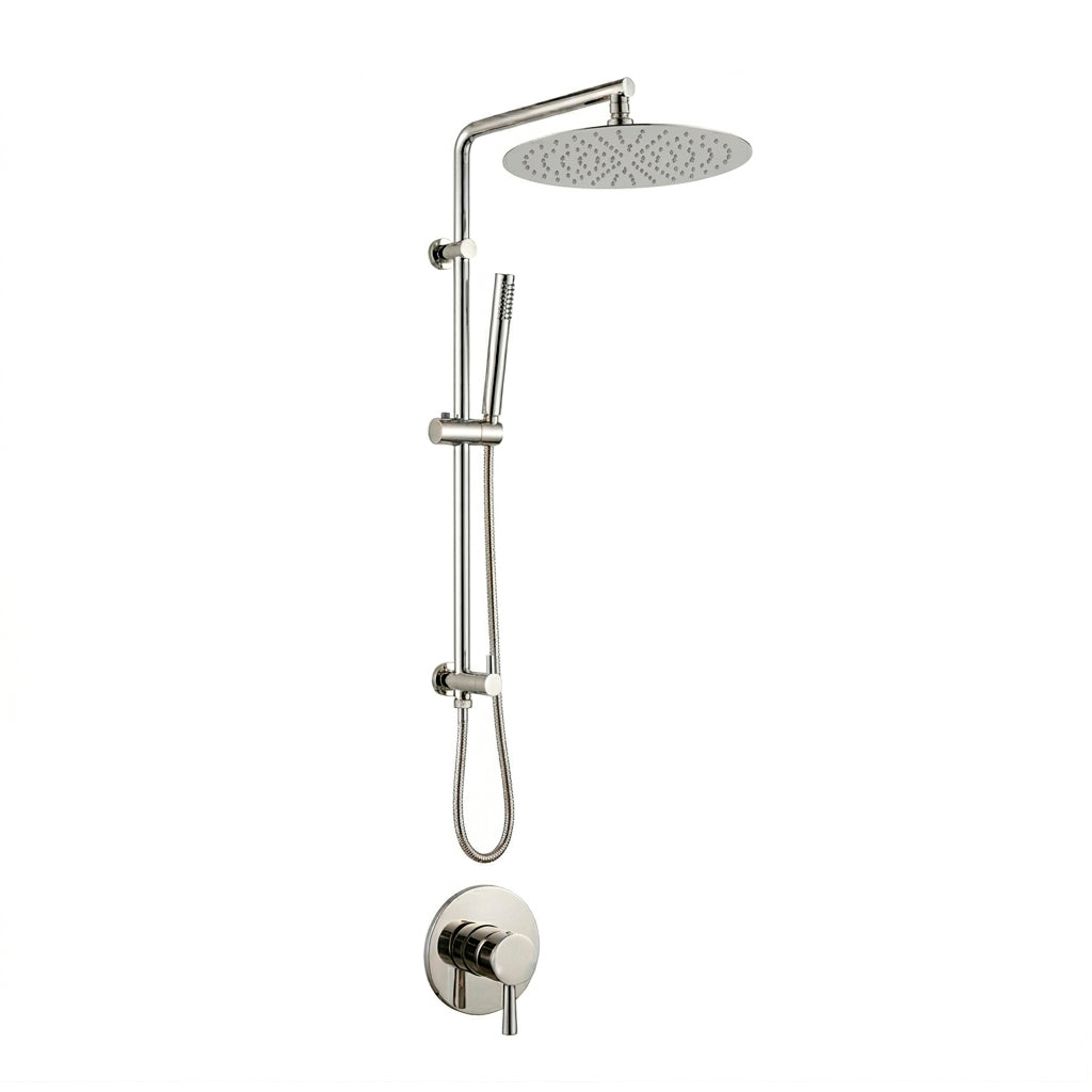 Metro 2 Way Pressure Balance Shower Column Set with Shower Head &amp; Hand Shower - Wall Mount - 12" Brass/Polished Nickel