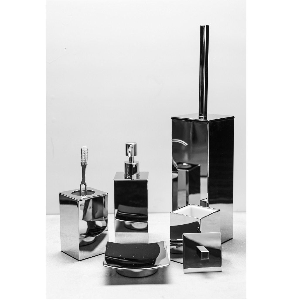 Cubic Toothbrush Holder - Free Standing - 4" Brass/Polished Chrome