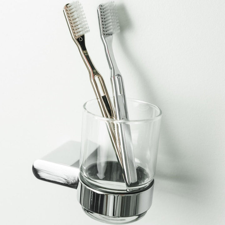 Moon Toothbrush Holder - Wall Mount - 4" Brass/Glass/Polished Chrome