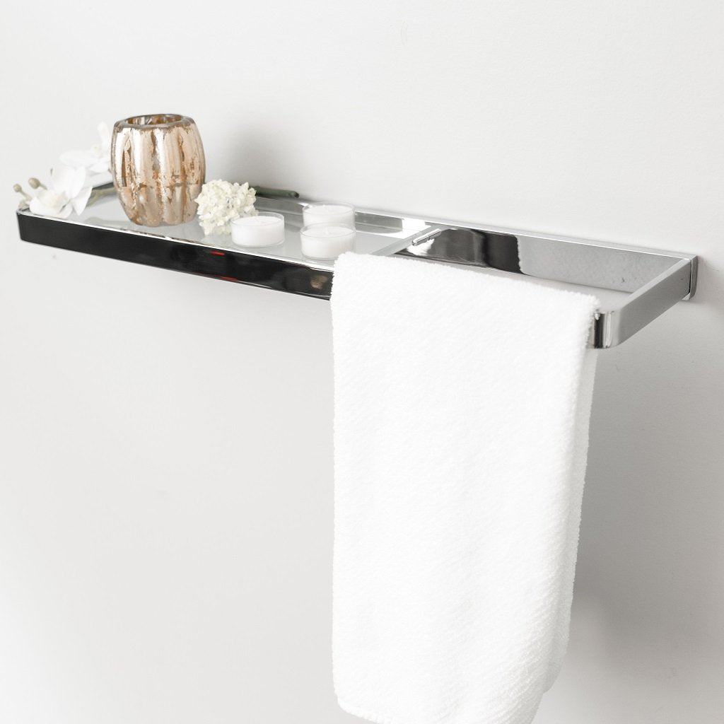 Theme Shelf With Towel Bar - Wall Mount - 21" Brass/Glass/Polished Chrome