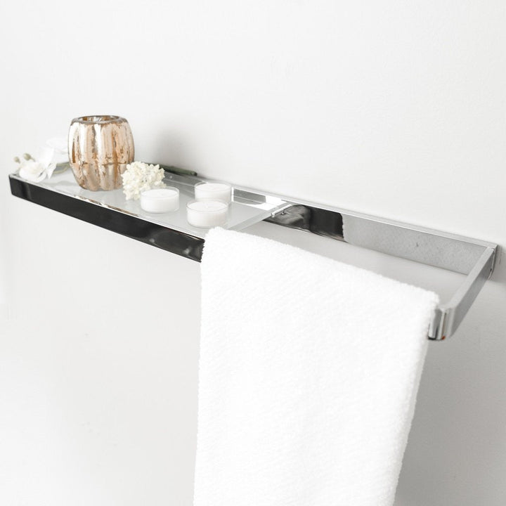 Theme Shelf With Towel Bar - Wall Mount - 21" Brass/Glass/Polished Chrome