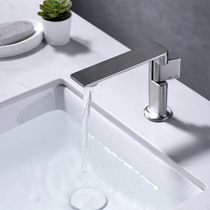 Metro Thin Bathroom Faucet - Single Hole - 5" Brass/Brushed Nickel