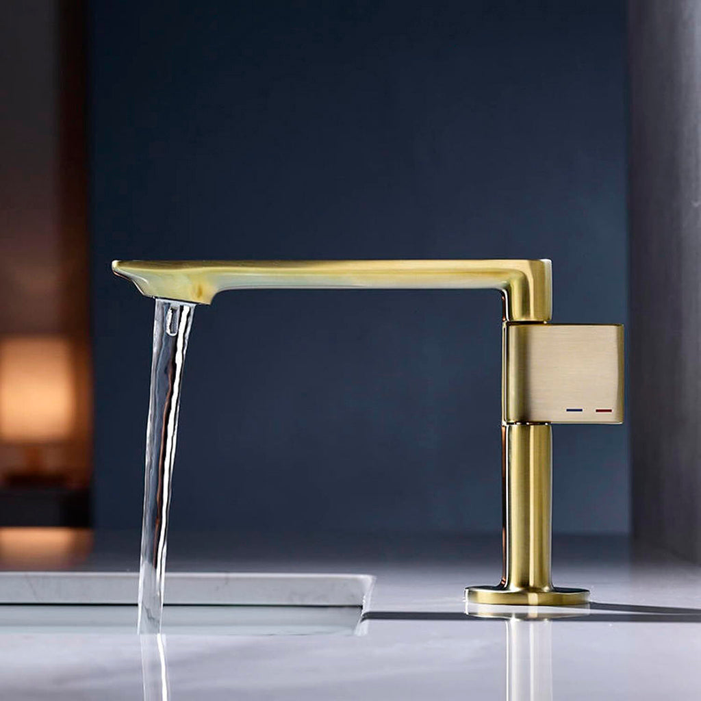 Metro Thin Bathroom Faucet - Single Hole - 5" Brass/Brushed Gold