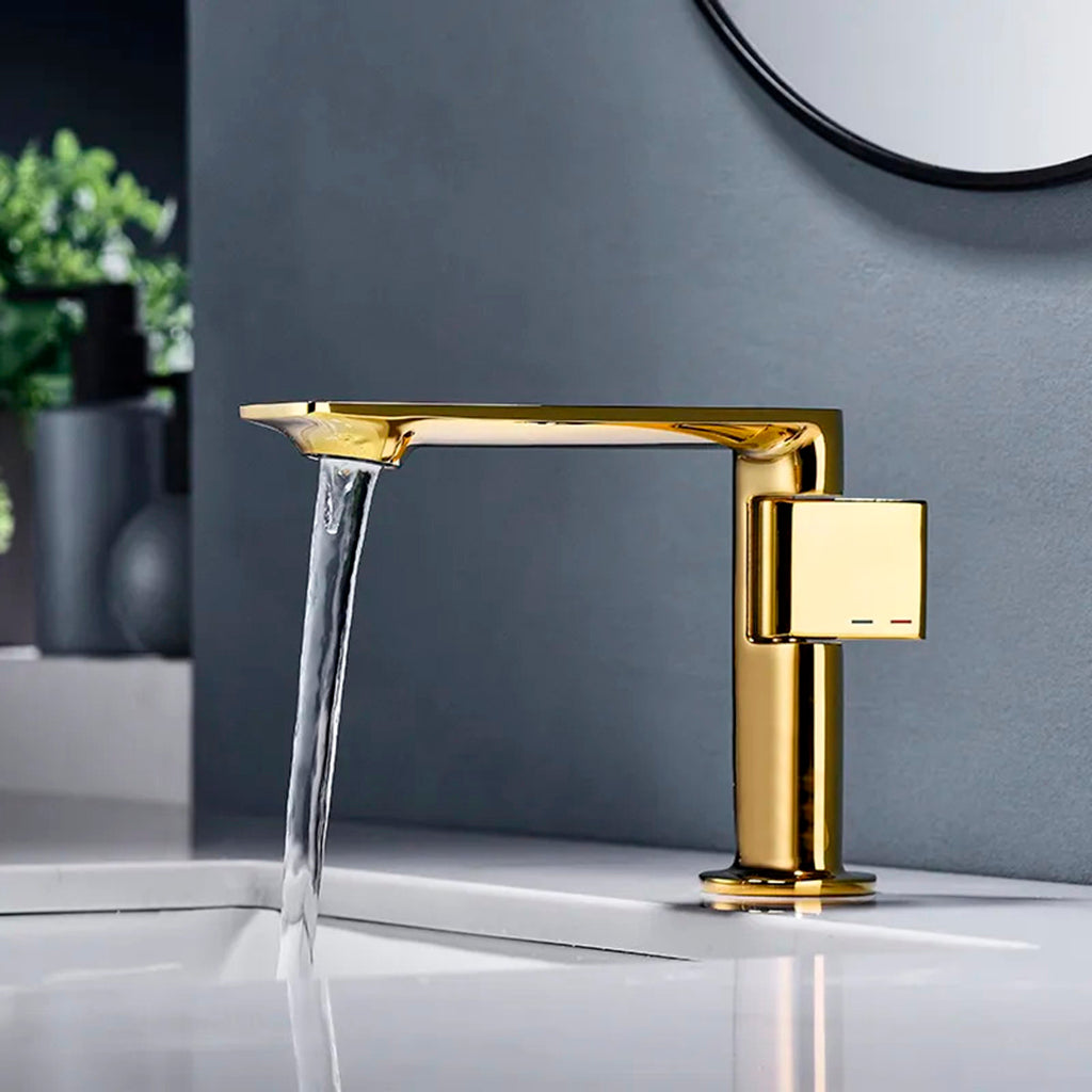 Metro Thin Bathroom Faucet - Single Hole - 5" Brass/Brushed Gold
