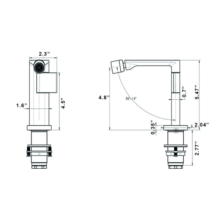 Metro Thin Bidet Faucet - Single Hole - 6" Brass/Matt Black