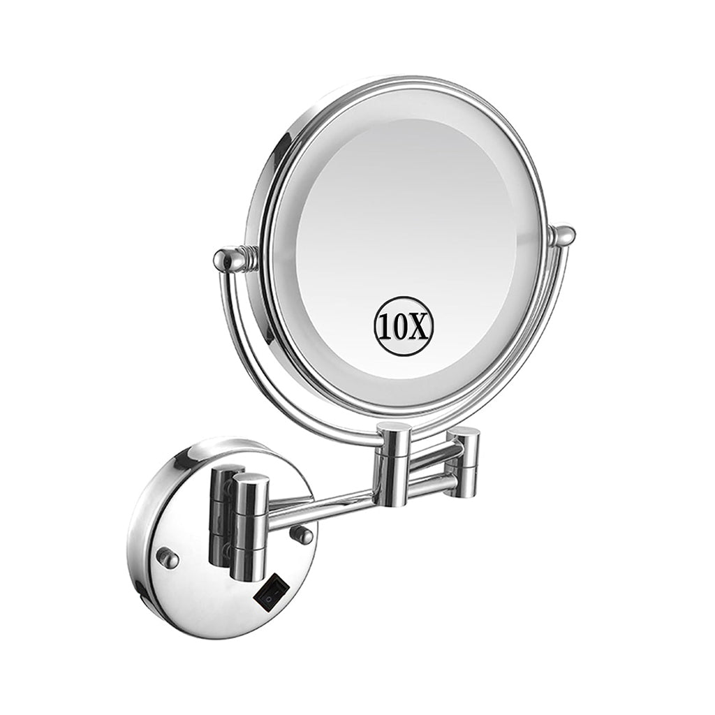 Metro Round Magnifying 10X Led Make-Up Mirror - Wall Mount - 9" Brass/Glass/Polished Chrome