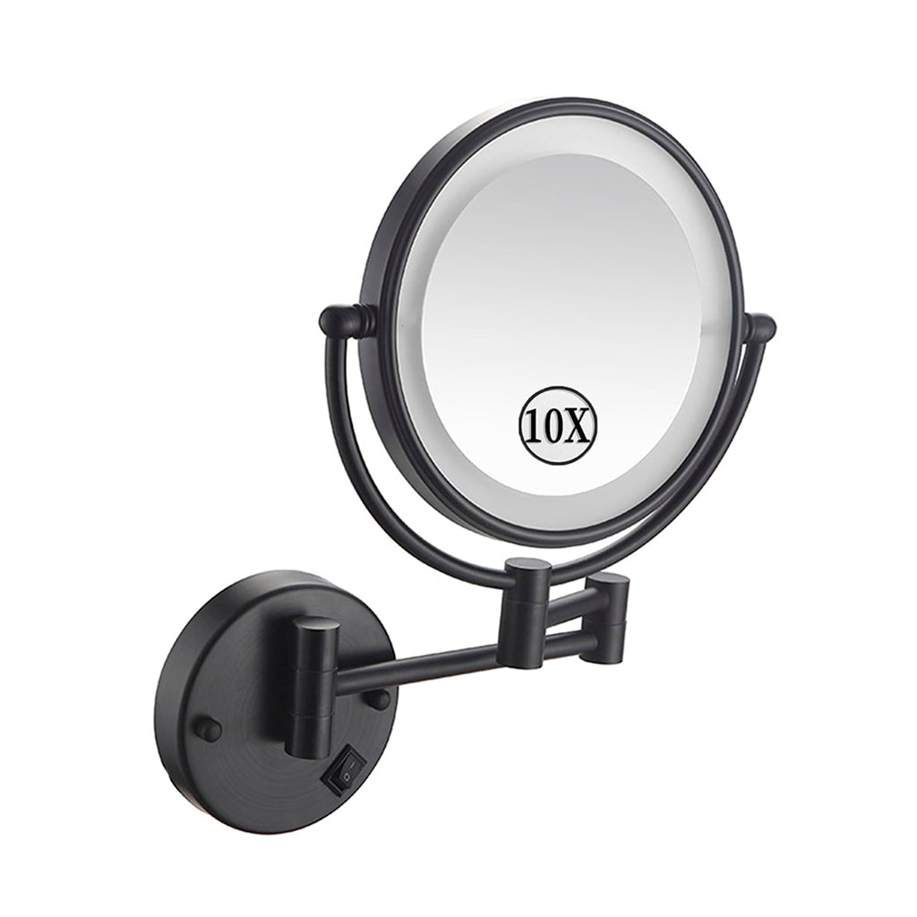 Metro Round Magnifying 10X Led Make-Up Mirror - Wall Mount - 9" Brass/Glass/Matt Black