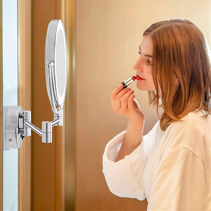 Metro Round Magnifying 10X Led Make-Up Mirror - Wall Mount - 9" Brass/Glass/Matt Black