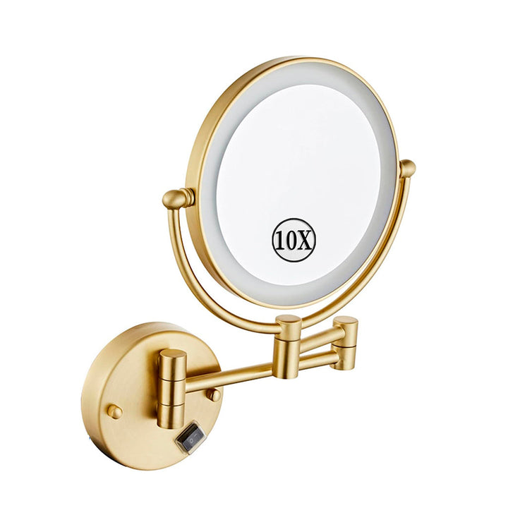 Metro Round Magnifying 10X Led Make-Up Mirror - Wall Mount - 9" Brass/Glass/Brushed Gold