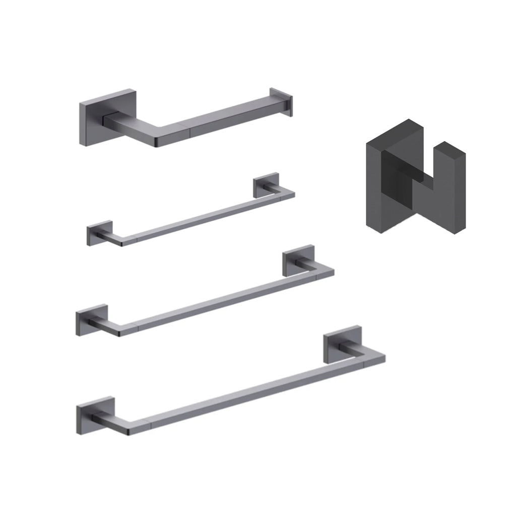 Devon Square Bathroom Accessories Set - Wall Mount - Brass/Matt Black