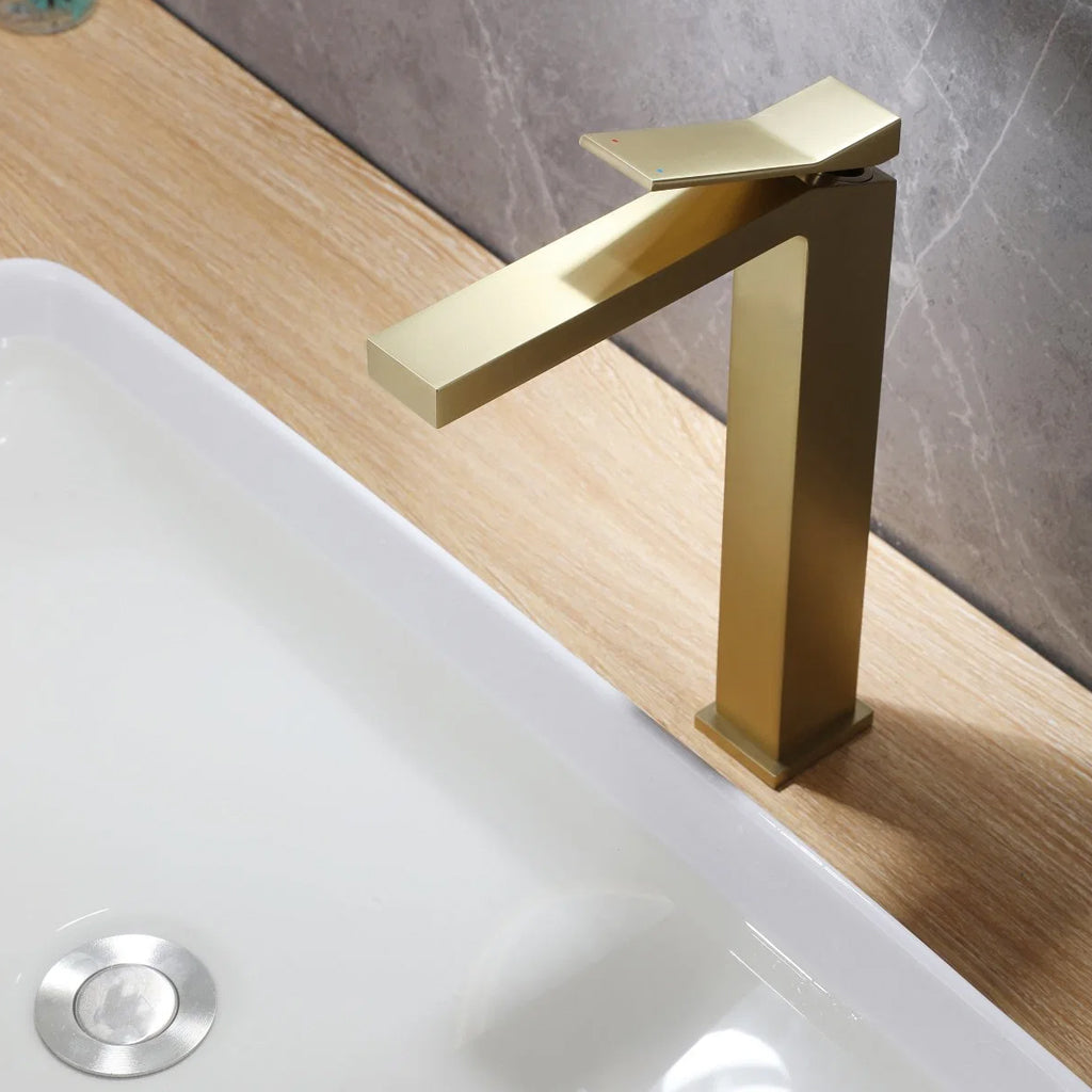 Devon Line High Bathroom Faucet - Vessel - 8" Brass/Polished Chrome
