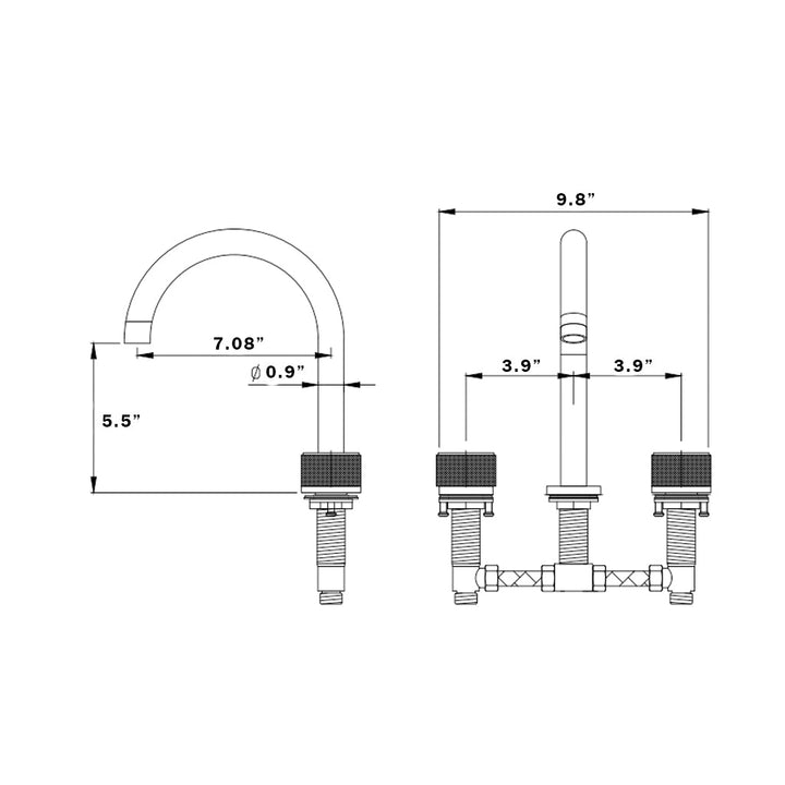 Metro Knurled Bathroom Faucet - Widespread - 10" Brass/Matt Black