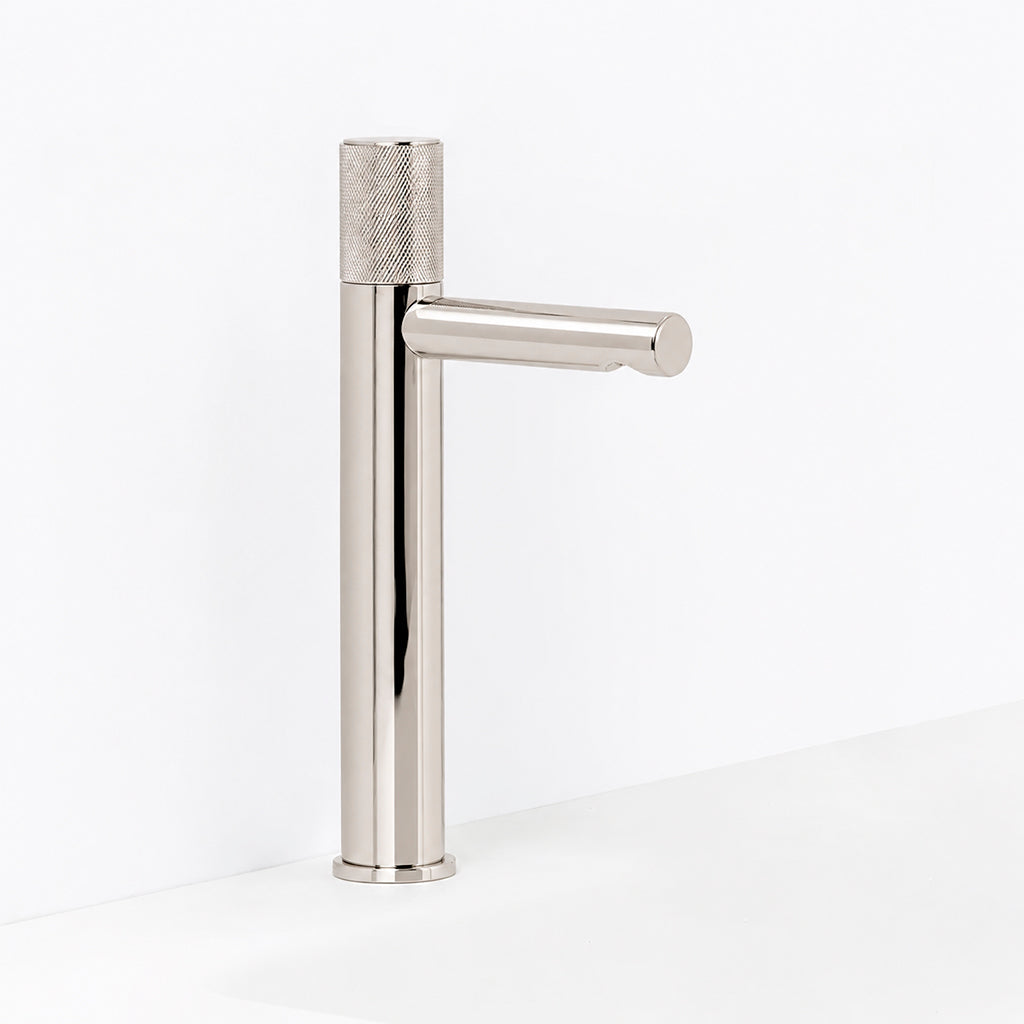 Metro Knurled Short Spout Bathroom Faucet - Vessel - 12" Brass/Polished Nickel