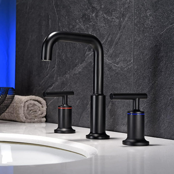 Metro Bathroom Faucet - Widespread - 8" Brass/Matt Black