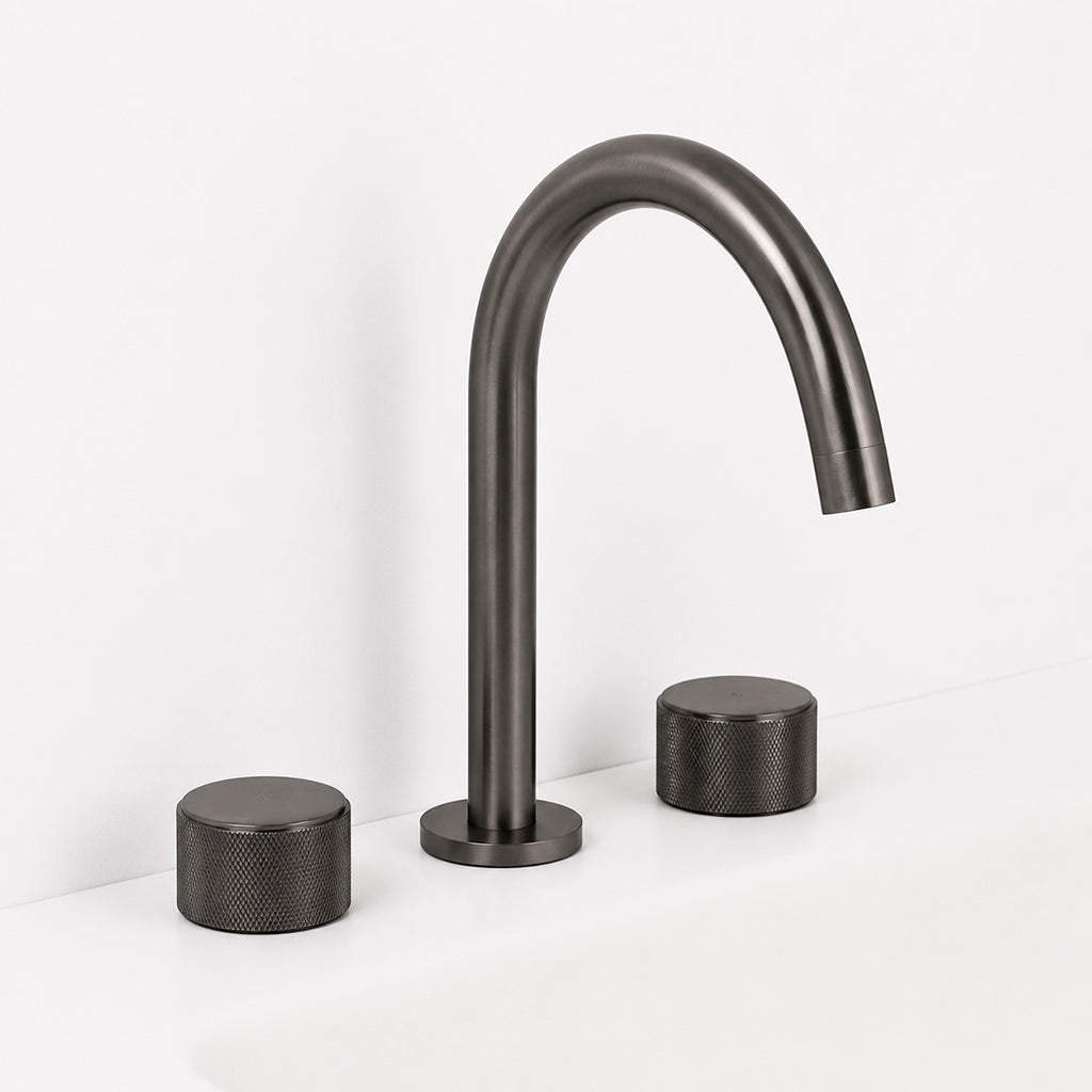 Metro Knurled Bathroom Faucet - Widespread - 10" Brass/Gun Metal