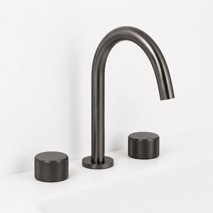 Metro Knurled Bathroom Faucet - Widespread - 10" Brass/Gun Metal