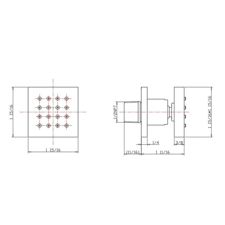 Cubic Shower Jet - Wall Mount - 2" Brass/Brushed Nickel
