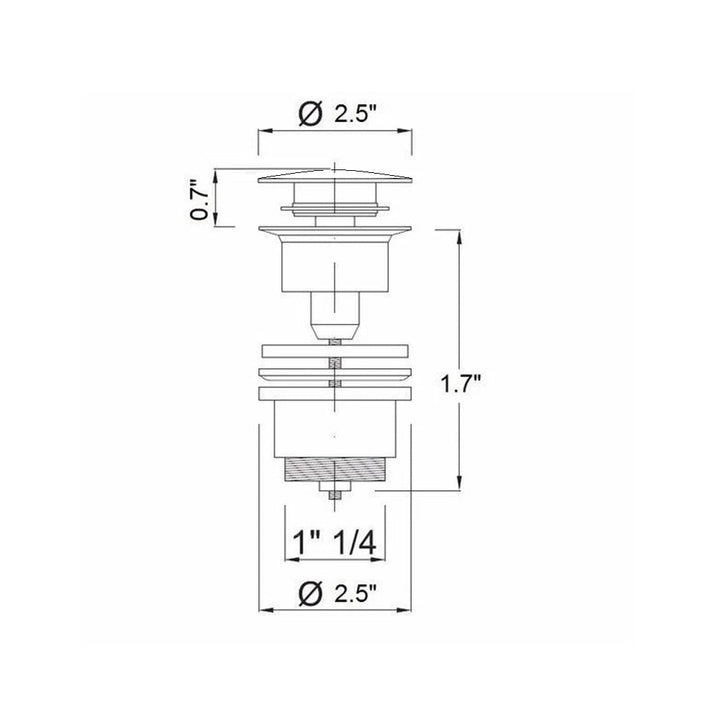 Universal Click-Clack Sink Drain - Drop-In - 2" Brass/Polished Nickel