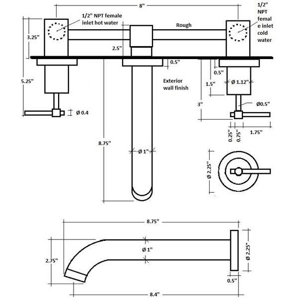 Smart Lever Bathroom Faucet - Widespread-Wall Mount - 8" Brass/Polished Chrome/Black