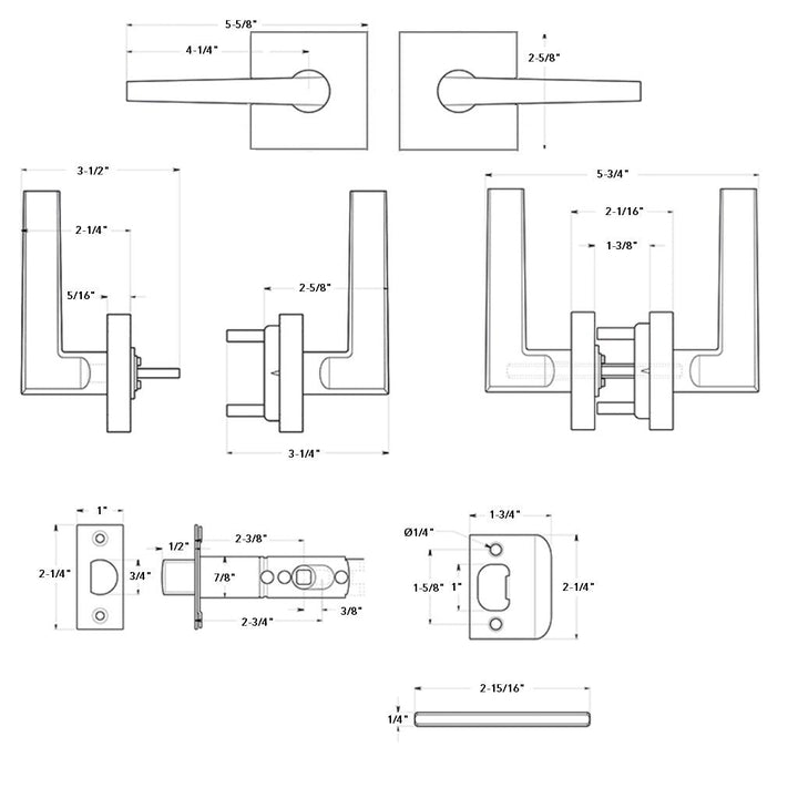 Princeton Passage Door Leverset - Single Hole - 4" Zinc/Brushed Nickel