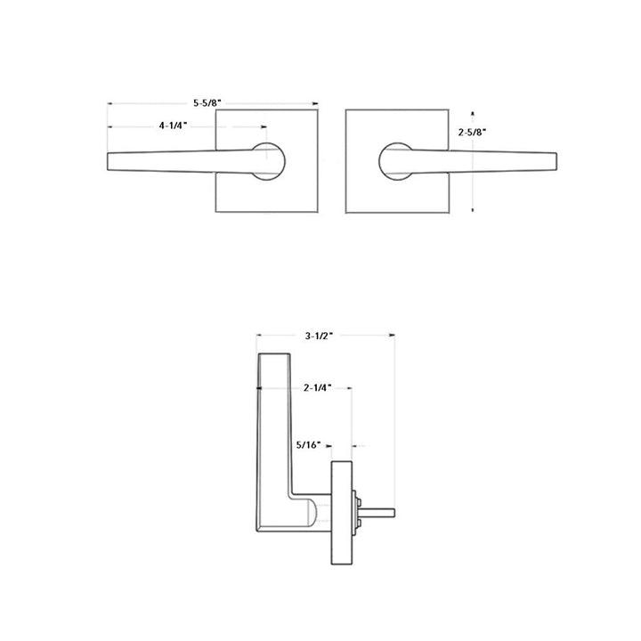 Princeton Square Half Dummy Door Leverset - Single Hole - 4" Zinc/Brushed Nickel
