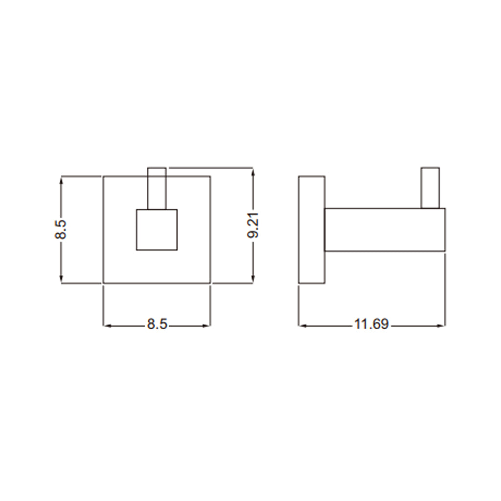 Cubic Single Hook - Wall Mount - 4" Brass/Polished Chrome