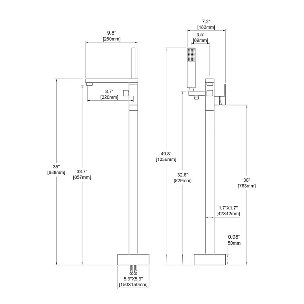Devon Tub Faucet - Free Standing - 35" Brass/Brushed Nickel