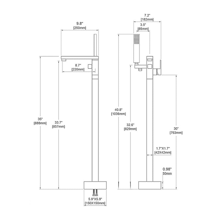 Devon Tub Faucet - Free Standing - 35" Brass/Brushed Nickel