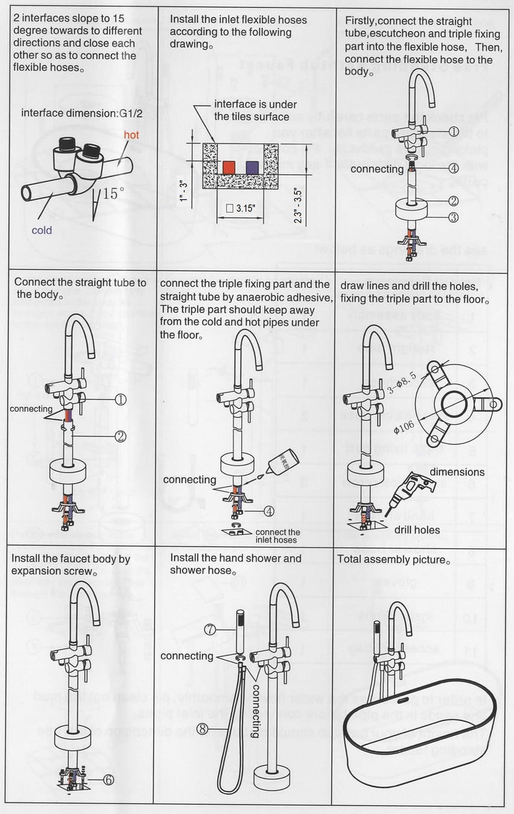 Metro Tub Faucet - Free Standing - 43" Brass/Polished Chrome