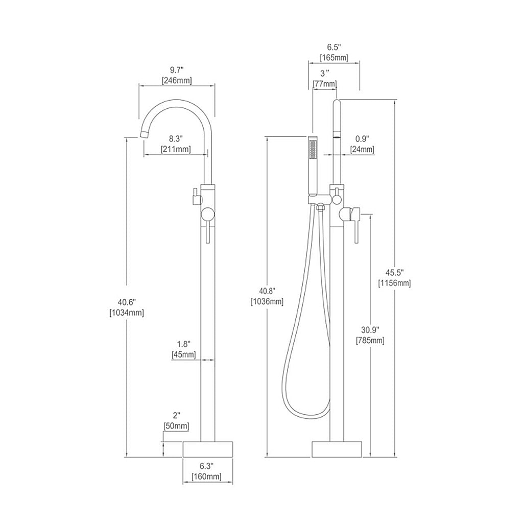 Metro Tub Faucet - Free Standing - 46" Brass/Matt Black